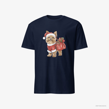 Yorkshire Terrier Rocking a Santa Outfit Navy T-Shirt