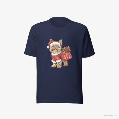 Yorkshire Terrier Rocking a Santa Outfit Navy T-Shirt