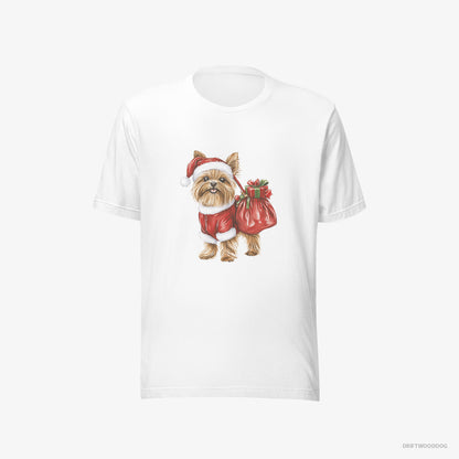 Yorkshire Terrier Rocking a Santa Outfit White T-Shirt