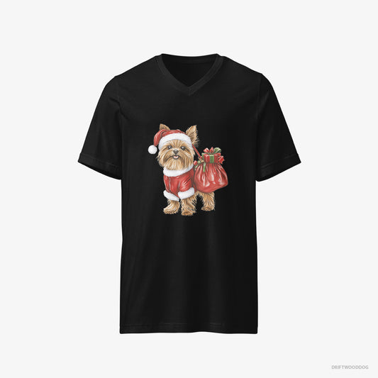 Yorkshire Terrier Rocking a Santa Outfit – Men's T-Shirt Black V-Neck – V-Neck