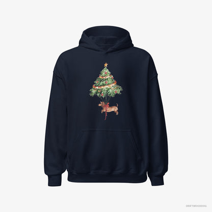 Dachshund Tied to the Christmas Tree Navy Hoodie