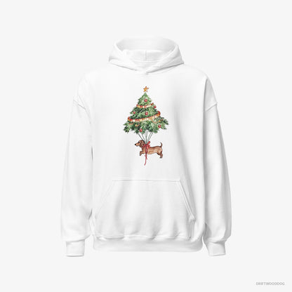 Dachshund Tied to the Christmas Tree White Hoodie