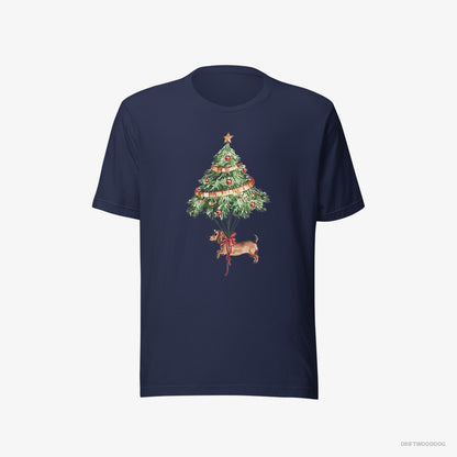 Dachshund Tied to the Christmas Tree Navy T-Shirt