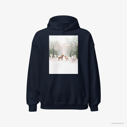 Dachshund and a Fawn in the Winter Forest Navy Hoodie