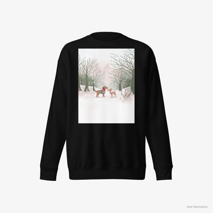 Dachshund and a Fawn in the Winter Forest Black Sweatshirt