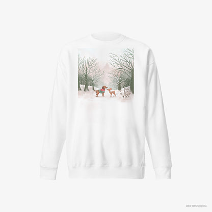 Dachshund and a Fawn in the Winter Forest White Sweatshirt