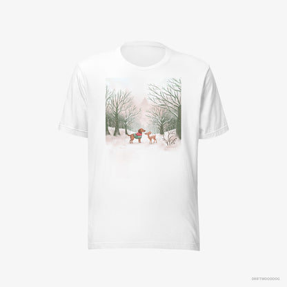 Dachshund and a Fawn in the Winter Forest White T-Shirt