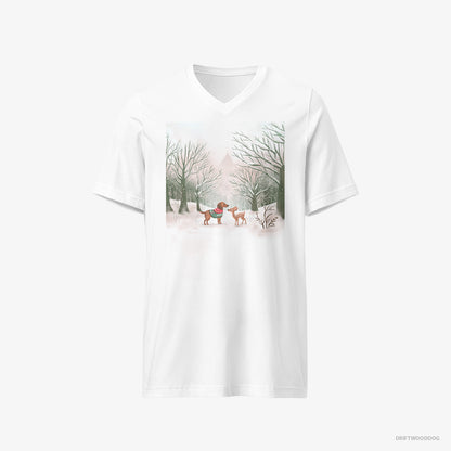 Dachshund and a Fawn in the Winter Forest White T-Shirt