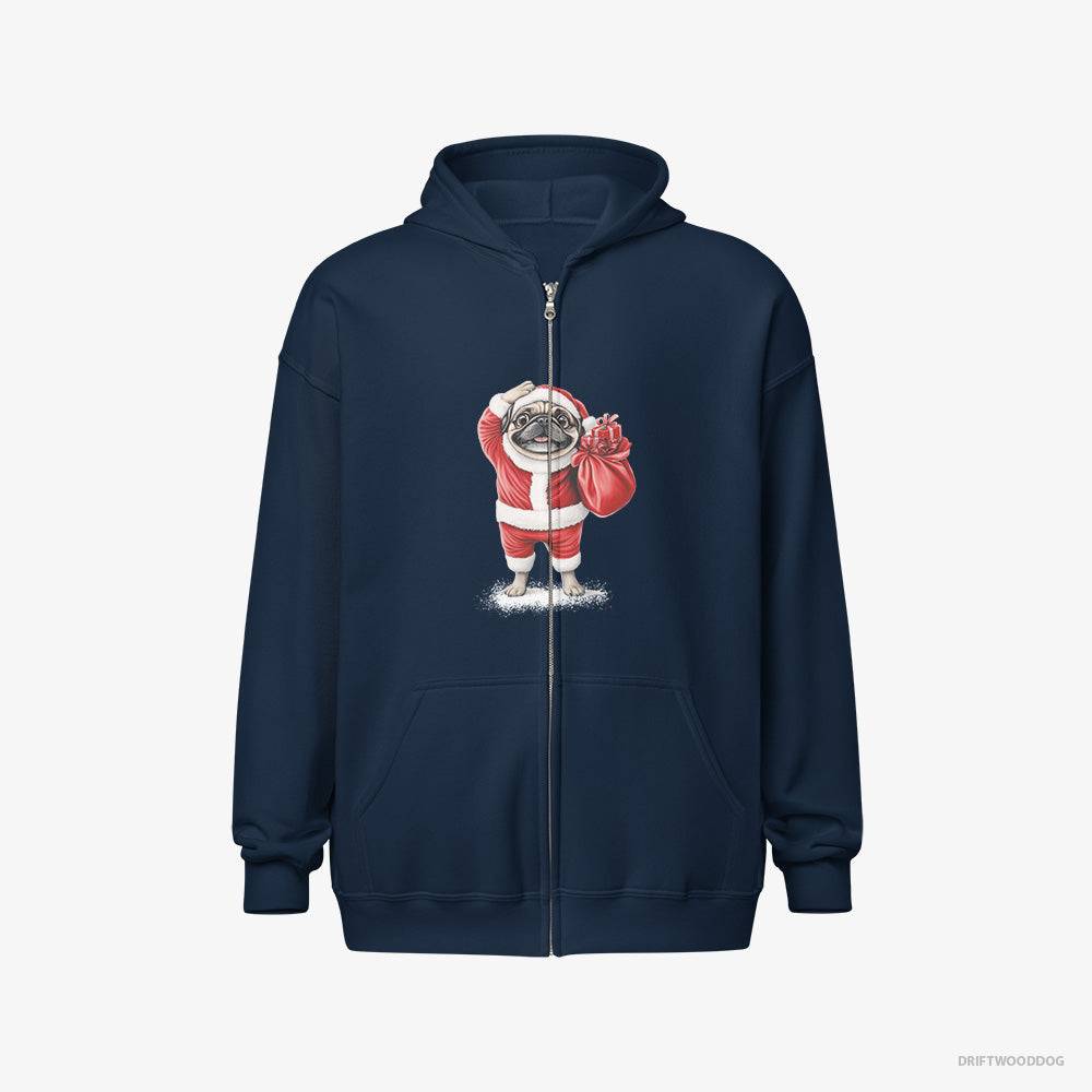 Pug in a Santa Suit – Men's Hoodie Navy Full-Zip – Full-Zip