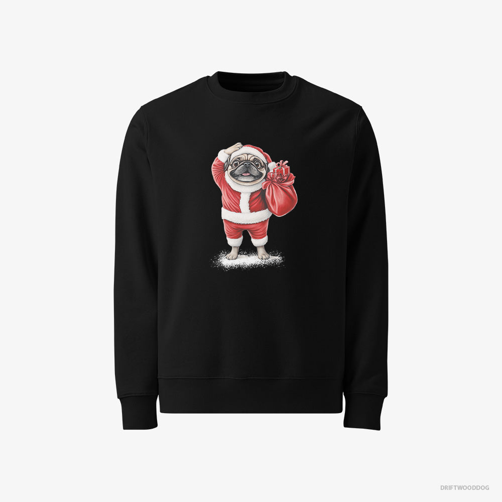 Pug Sweatshirt – Men Black Sweatshirt Classic – in a Santa Suit (on White Background)