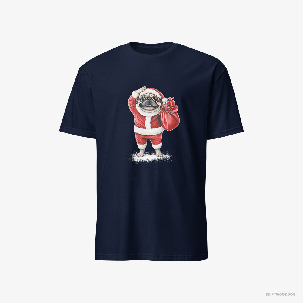 Pug T-Shirt – Men Navy T-Shirt Classic – in a Santa Suit (on White Background)