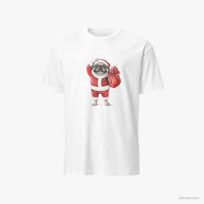 Pug T-Shirt – Men White T-Shirt Classic – in a Santa Suit (on White Background)