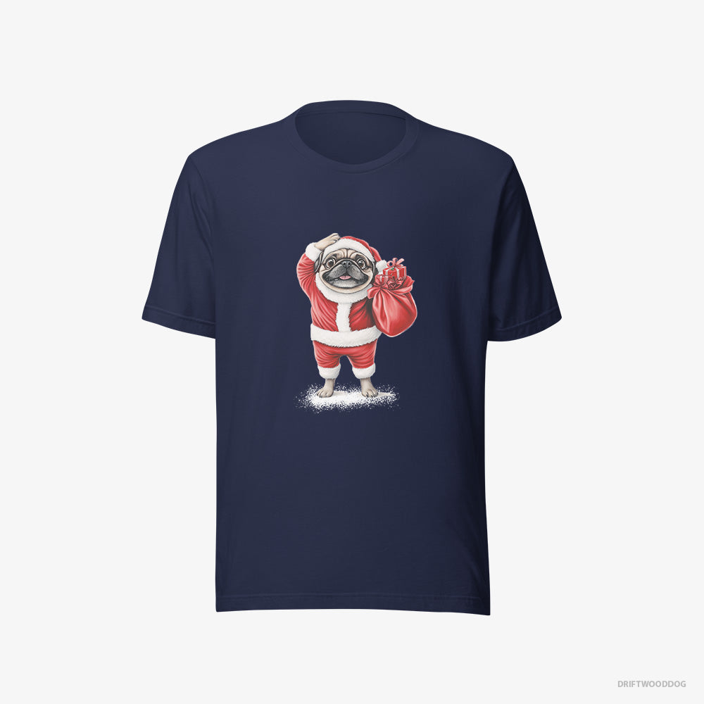 Pug T-Shirt – Men Navy T-Shirt Eco-Friendly – in a Santa Suit (on White Background)