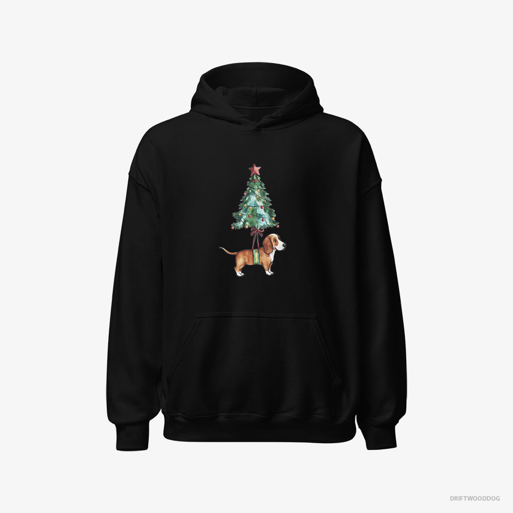 Basset Hound Hoodie – Women Black Hoodie Classic – as a Cute Christmas Tree Decoration (on White Background)