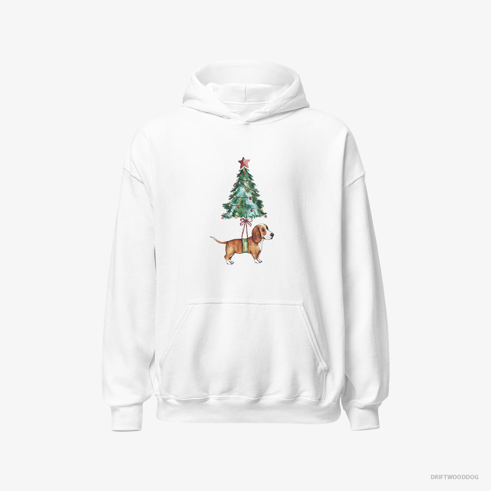 Basset Hound Hoodie – Men White Hoodie Classic – as a Cute Christmas Tree Decoration (on White Background)