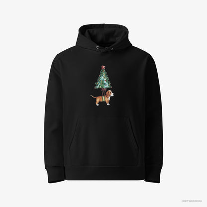 Basset Hound Hoodie – Men Black Hoodie Eco-Friendly – as a Cute Christmas Tree Decoration (on White Background)