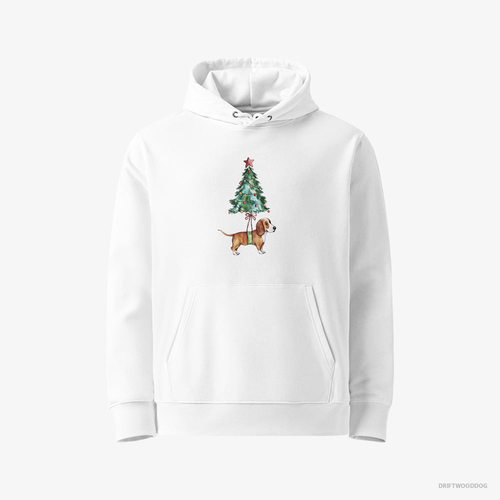 Basset Hound Hoodie – Women White Hoodie Eco-Friendly – as a Cute Christmas Tree Decoration (on White Background)