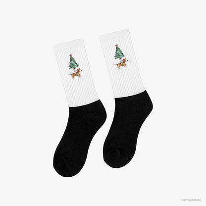 Basset Hound as a Cute Christmas Tree Decoration White and Black Socks