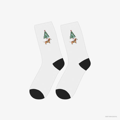 Basset Hound Socks – Unisex White Socks Classic – as a Cute Christmas Tree Decoration (on White Background)