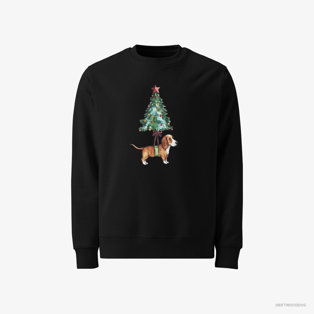 Basset Hound Sweatshirt – Women Black Sweatshirt Classic – as a Cute Christmas Tree Decoration (on White Background)