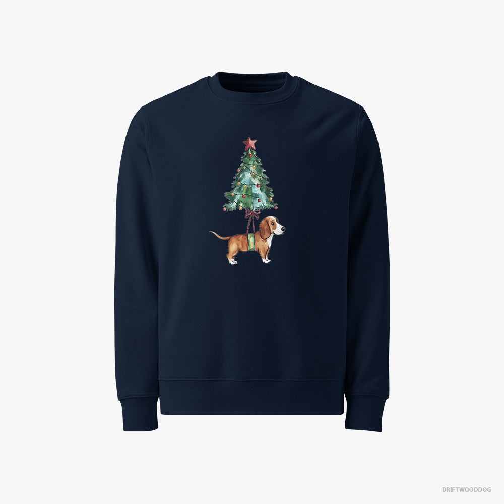 Basset Hound Sweatshirt – Women Navy Sweatshirt Classic – as a Cute Christmas Tree Decoration (on White Background)