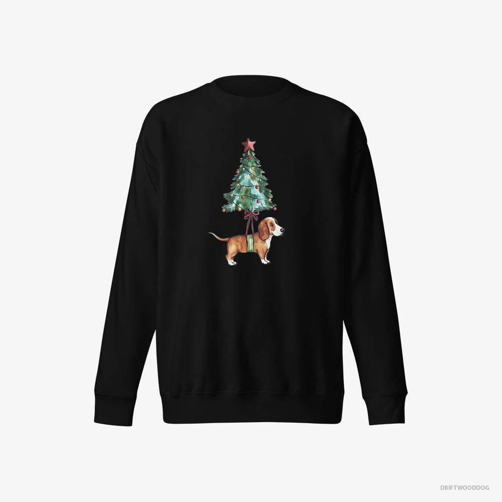 Basset Hound Sweatshirt – Men Black Sweatshirt Eco-Friendly – as a Cute Christmas Tree Decoration (on White Background)