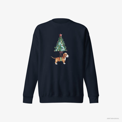 Basset Hound Sweatshirt – Women Navy Sweatshirt Eco-Friendly – as a Cute Christmas Tree Decoration (on White Background)