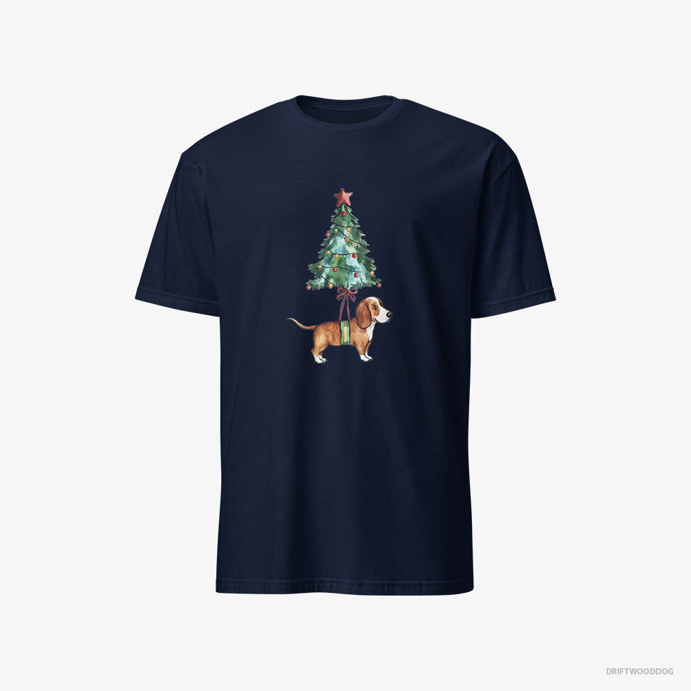 Basset Hound T-Shirt – Men Navy T-Shirt Classic – as a Cute Christmas Tree Decoration (on White Background)