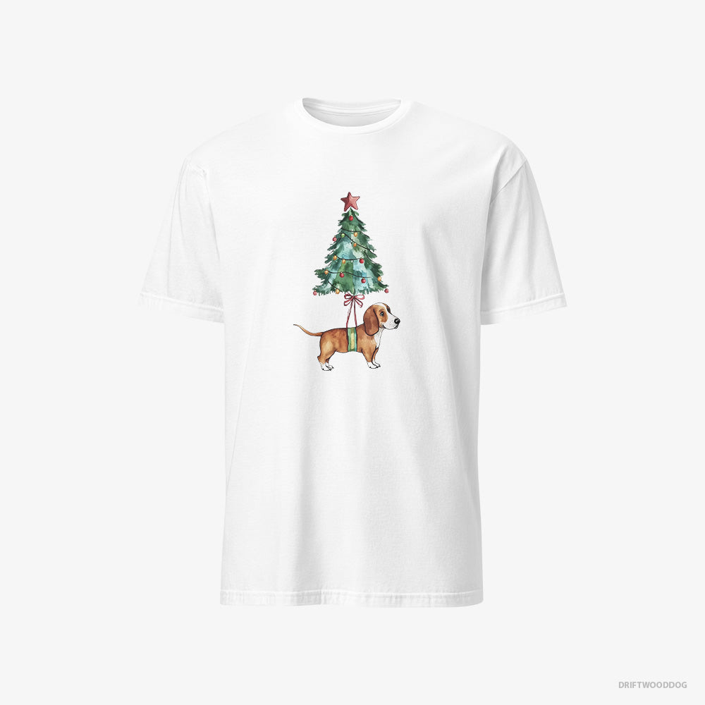 Basset Hound T-Shirt – Men White T-Shirt Classic – as a Cute Christmas Tree Decoration (on White Background)