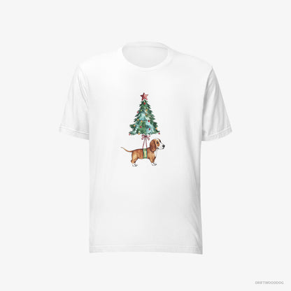 Basset Hound T-Shirt – Men White T-Shirt Eco-Friendly – as a Cute Christmas Tree Decoration (on White Background)