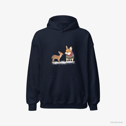 Corgi with a Reindeer Calf Navy Hoodie