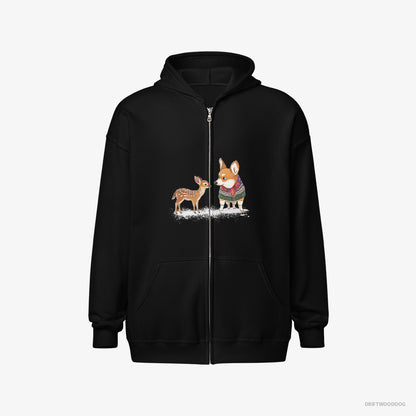 Corgi with a Reindeer Calf Black Hoodie