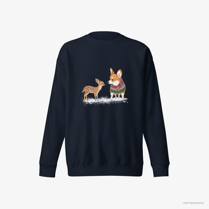 Corgi with a Reindeer Calf Navy Sweatshirt