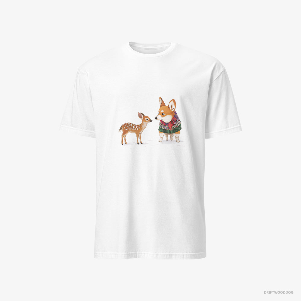 Corgi T-Shirt – Men White T-Shirt Classic – with a Reindeer Calf (on White Background)