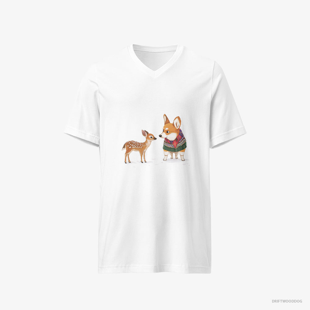 Corgi with a Reindeer Calf V-Neck T-Shirt