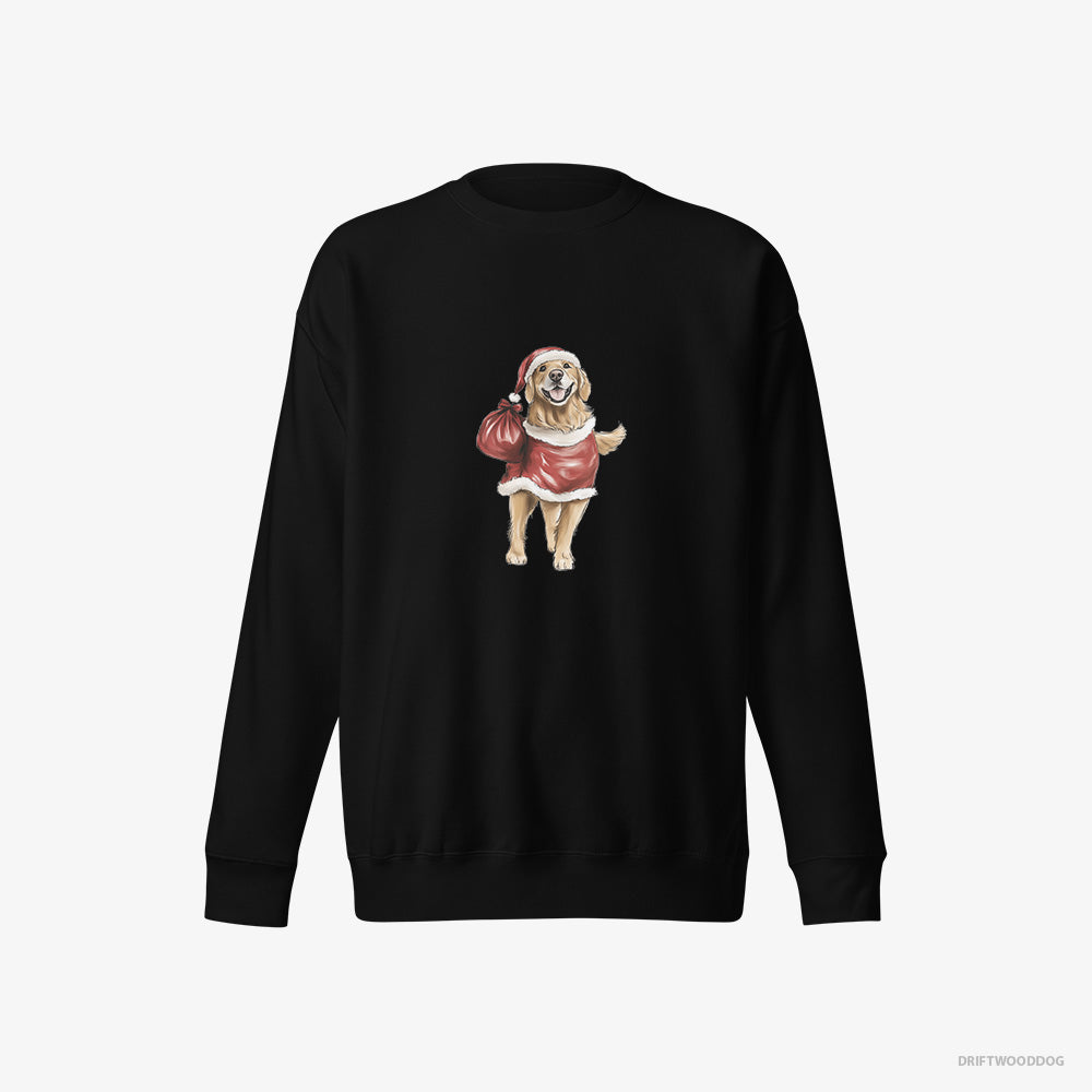 Golden Retriever Sweatshirt – Men Black Sweatshirt Eco-Friendly – Playing Santa (on White Background)