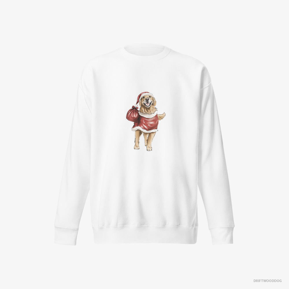 Golden Retriever Sweatshirt – Men White Sweatshirt Eco-Friendly – Playing Santa (on White Background)