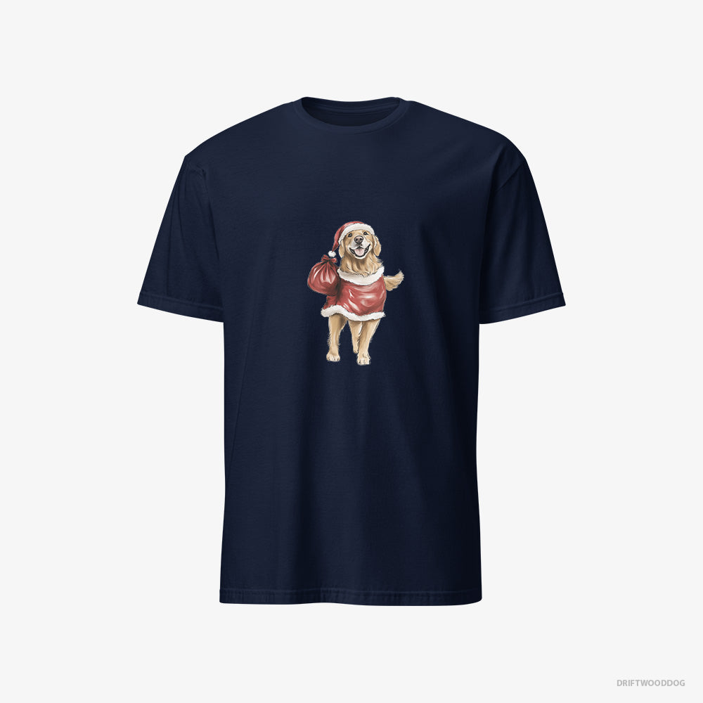 Golden Retriever T-Shirt – Men Navy T-Shirt Classic – Playing Santa (on White Background)