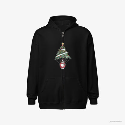 Border Collie Perched on the Christmas Tree Black Hoodie