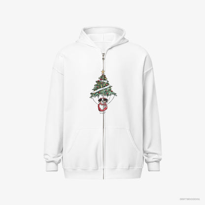 Border Collie Perched on the Christmas Tree White Hoodie