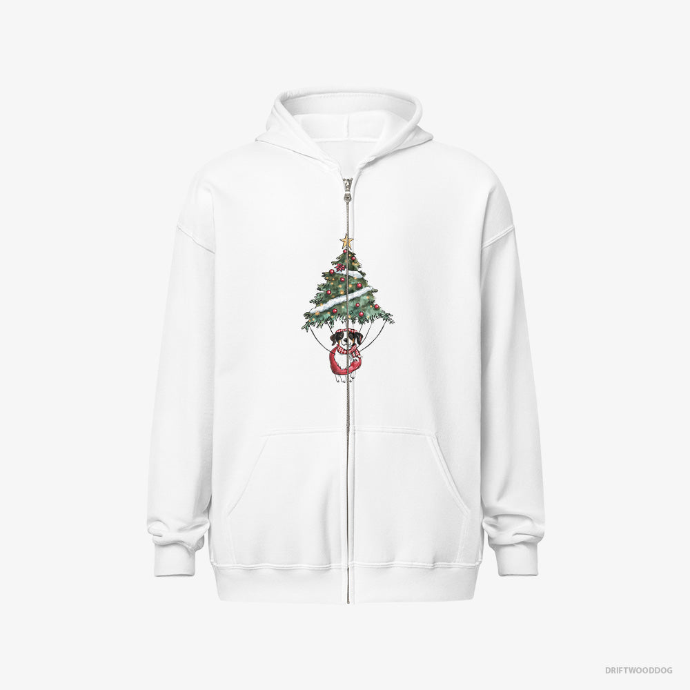 Cute Border Collie Perched on the Christmas Tree – Men's Hoodie White Full-Zip – Full-Zip