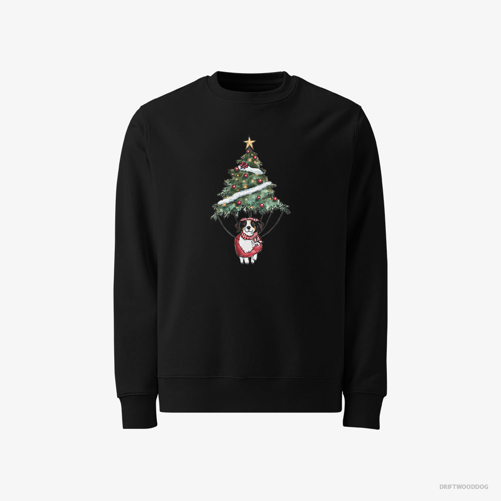 Border Collie Sweatshirt – Men Black Sweatshirt Classic – Perched on the Christmas Tree (on White Background)