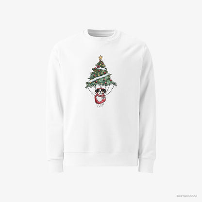 Border Collie Perched on the Christmas Tree White Sweatshirt