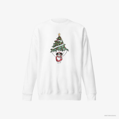 Border Collie Perched on the Christmas Tree White Sweatshirt