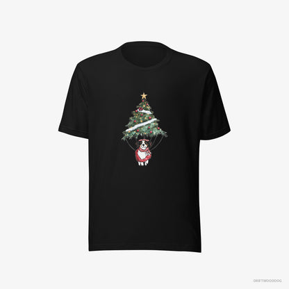 Border Collie Perched on the Christmas Tree Black T-Shirt