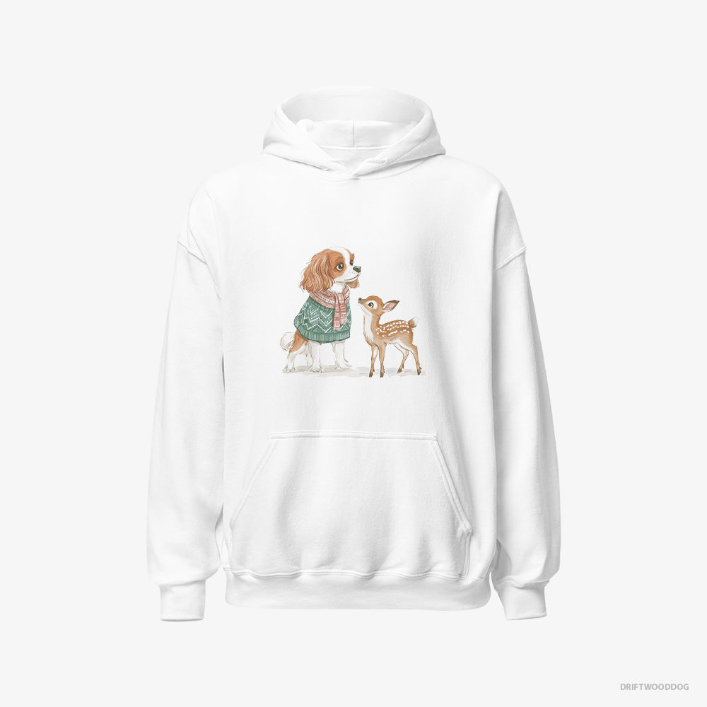 Cavalier King Charles Spaniel Hoodie – Men White Hoodie Classic – with a Fawn by Side (on White Background)