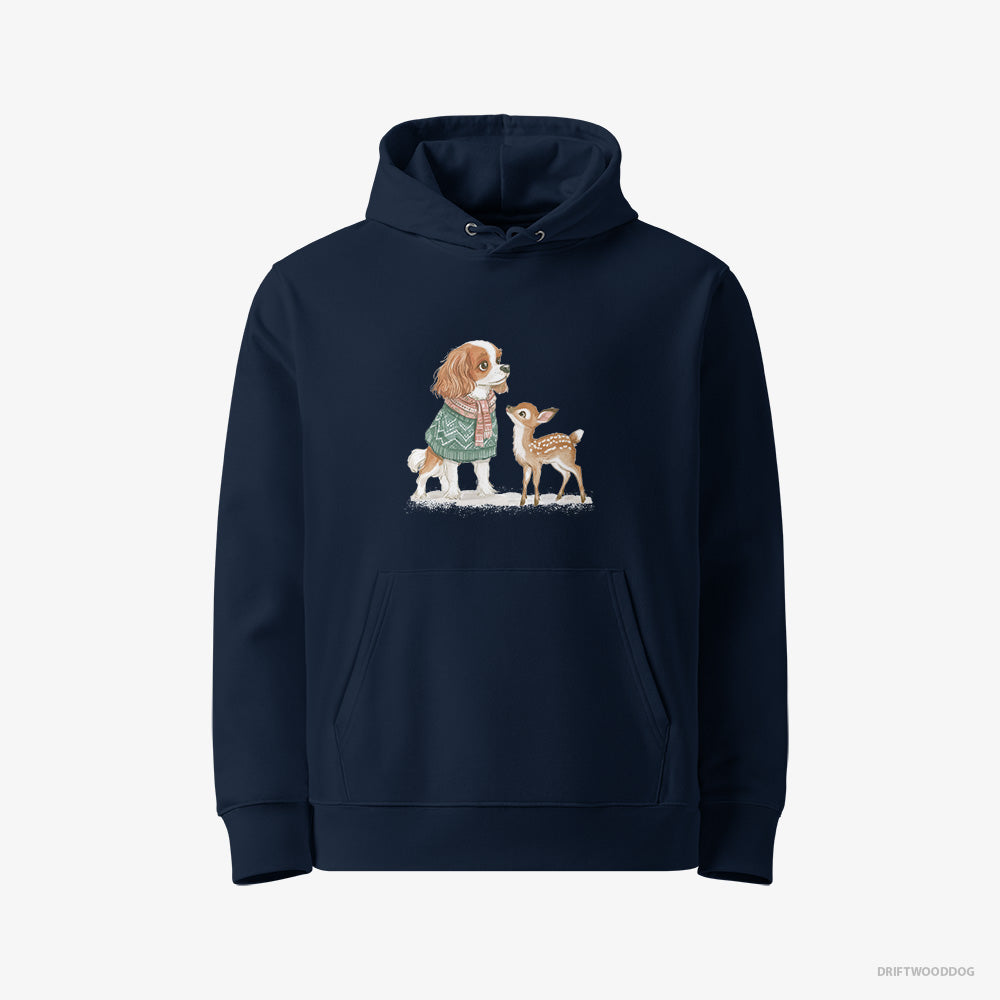 Cavalier King Charles Spaniel Hoodie – Women Navy Hoodie Eco-Friendly – with a Fawn by Side (on White Background)