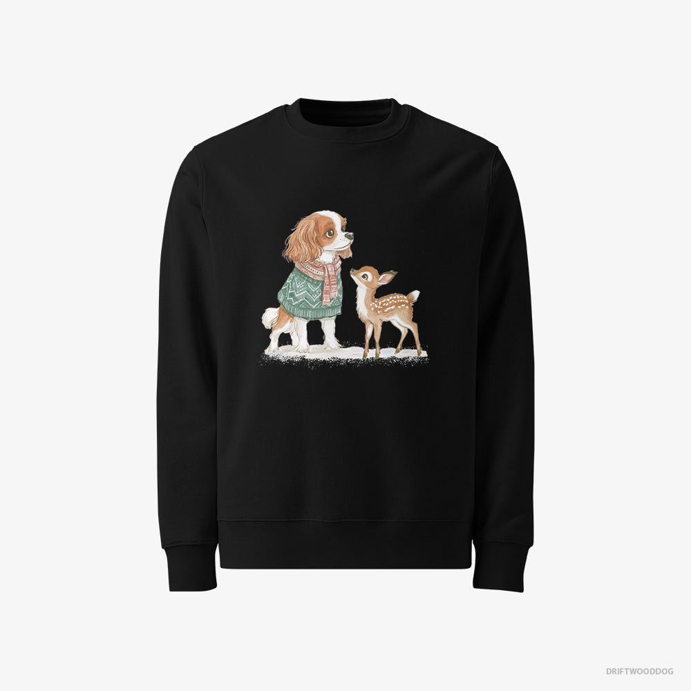 Cavalier King Charles Spaniel Sweatshirt – Men Black Sweatshirt Classic – with a Fawn by Side (on White Background)