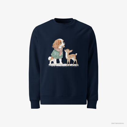 Cavalier King Charles Spaniel Sweatshirt – Men Navy Sweatshirt Classic – with a Fawn by Side (on White Background)