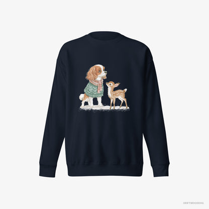 Cavalier King Charles Spaniel Sweatshirt – Women Navy Sweatshirt Eco-Friendly – with a Fawn by Side (on White Background)